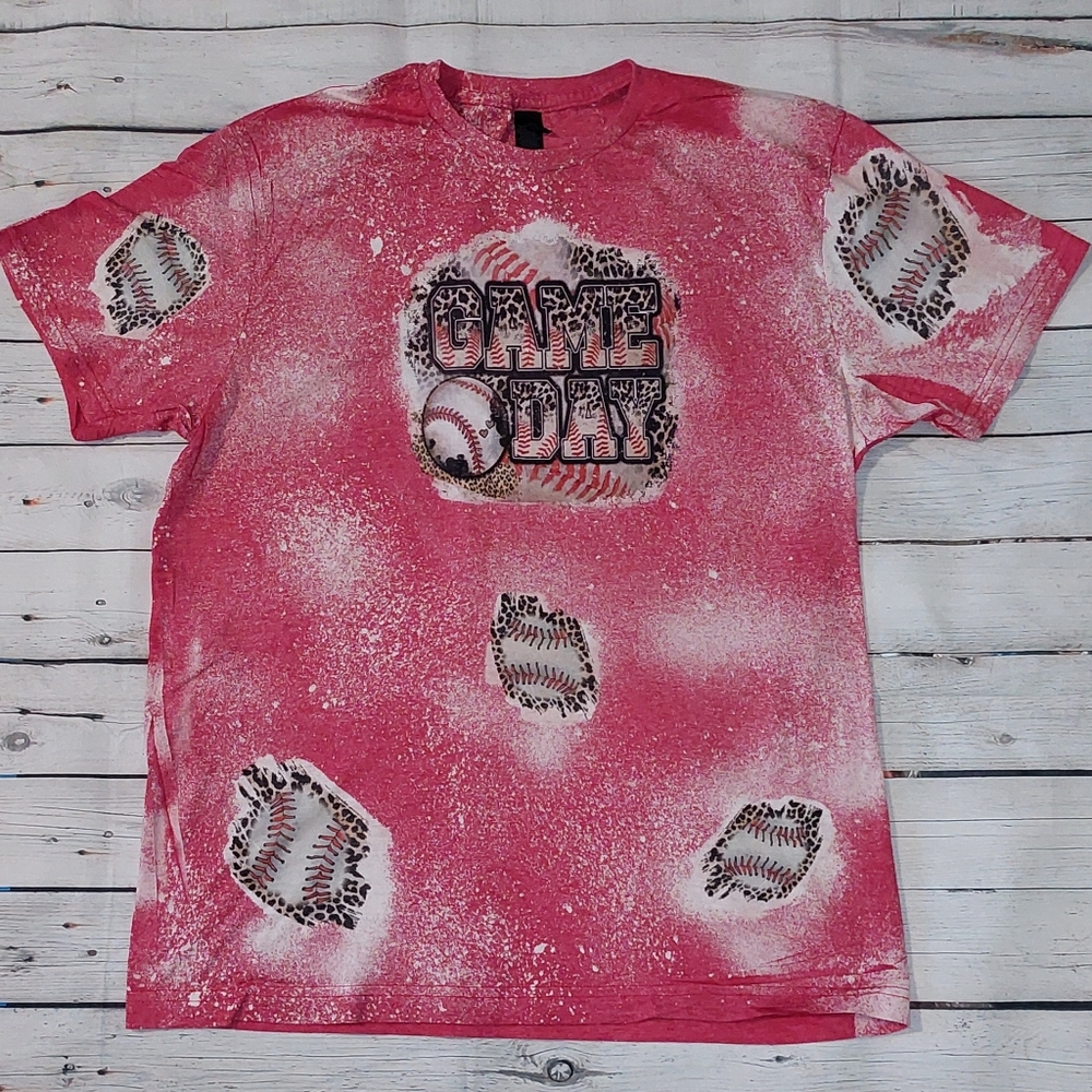 Size Large Bleached Baseball Tee "Game Day" New